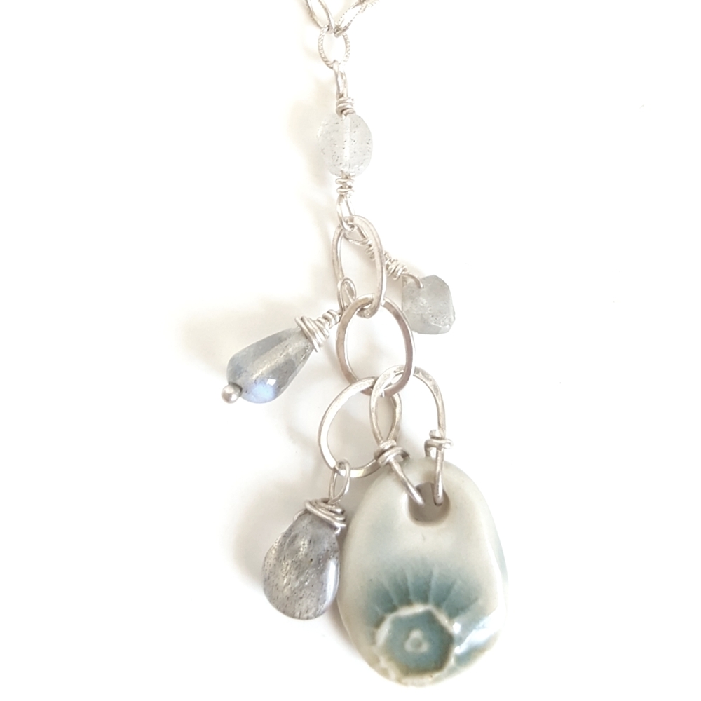 Tourmaline Artisan Handmade Necklace w/ Ceramic Pendant 💎 Sterling Silver Chain